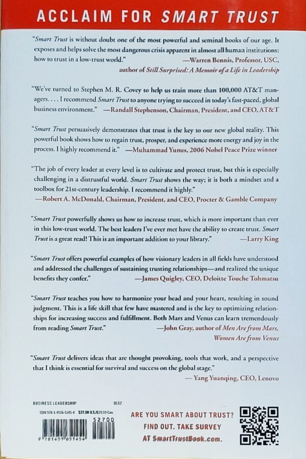 Smart Trust: Creating Prosperity, Energy, and Joy in a Low-Trust World - Stephen Covey (hardcover) - Image 2